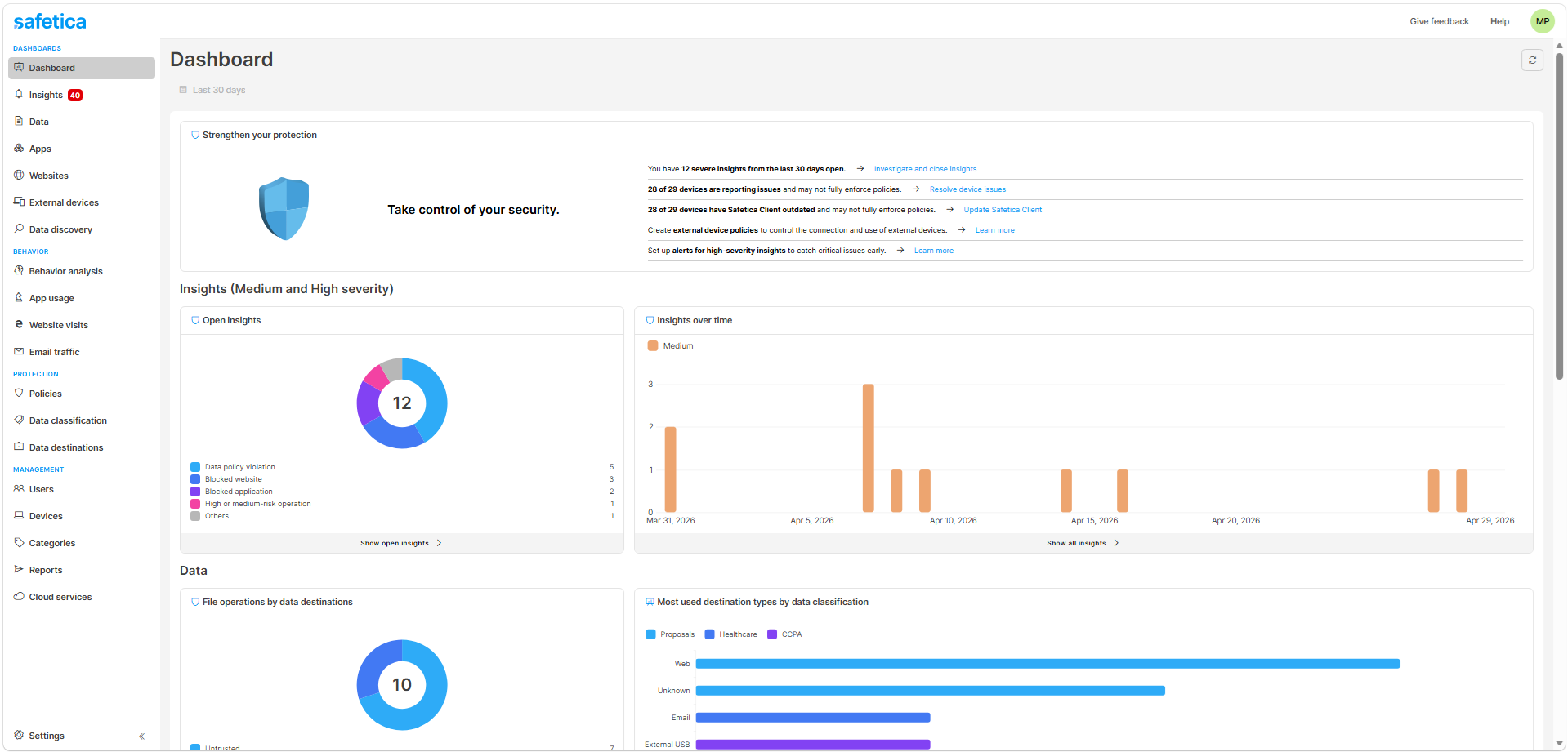 Safetica On-Prem Dashboard 3